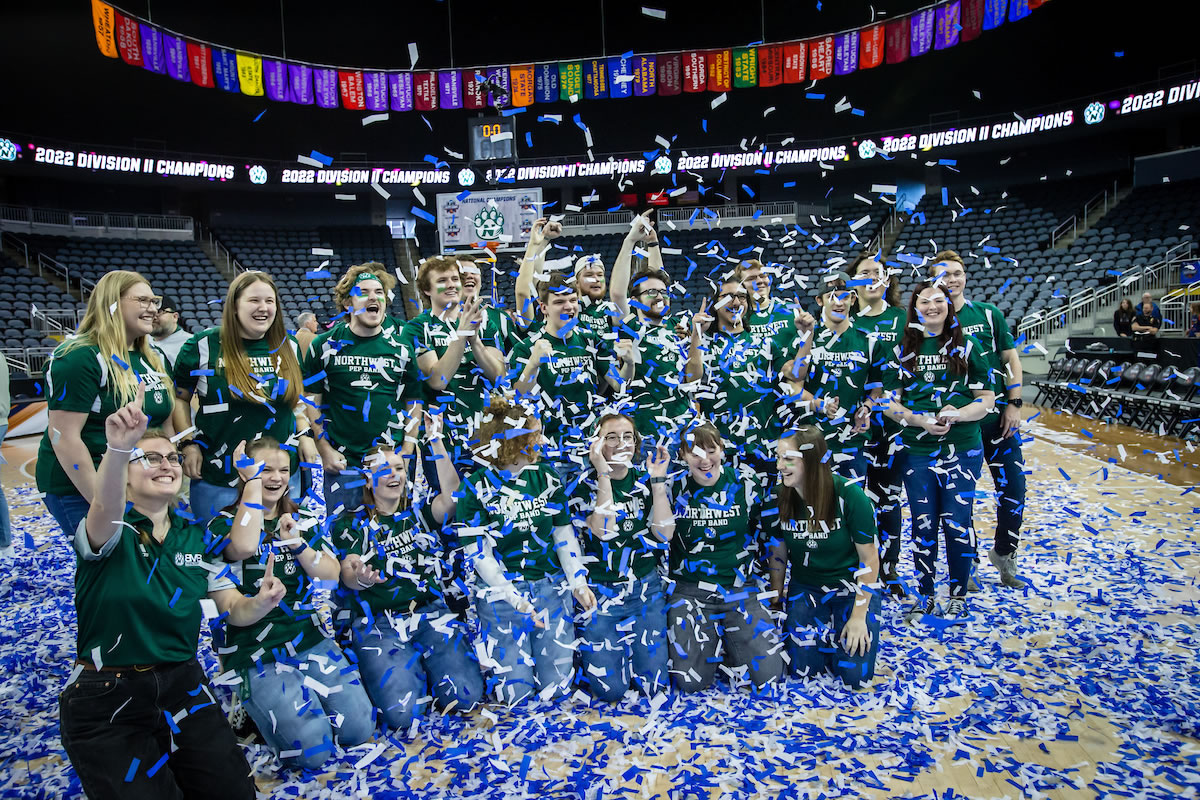 Pep band at the Men's Basketball National Championship vs Augusta University, spring 2022