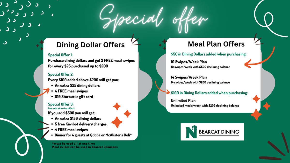 Bearcat Dining Meal Plan Special offer details.