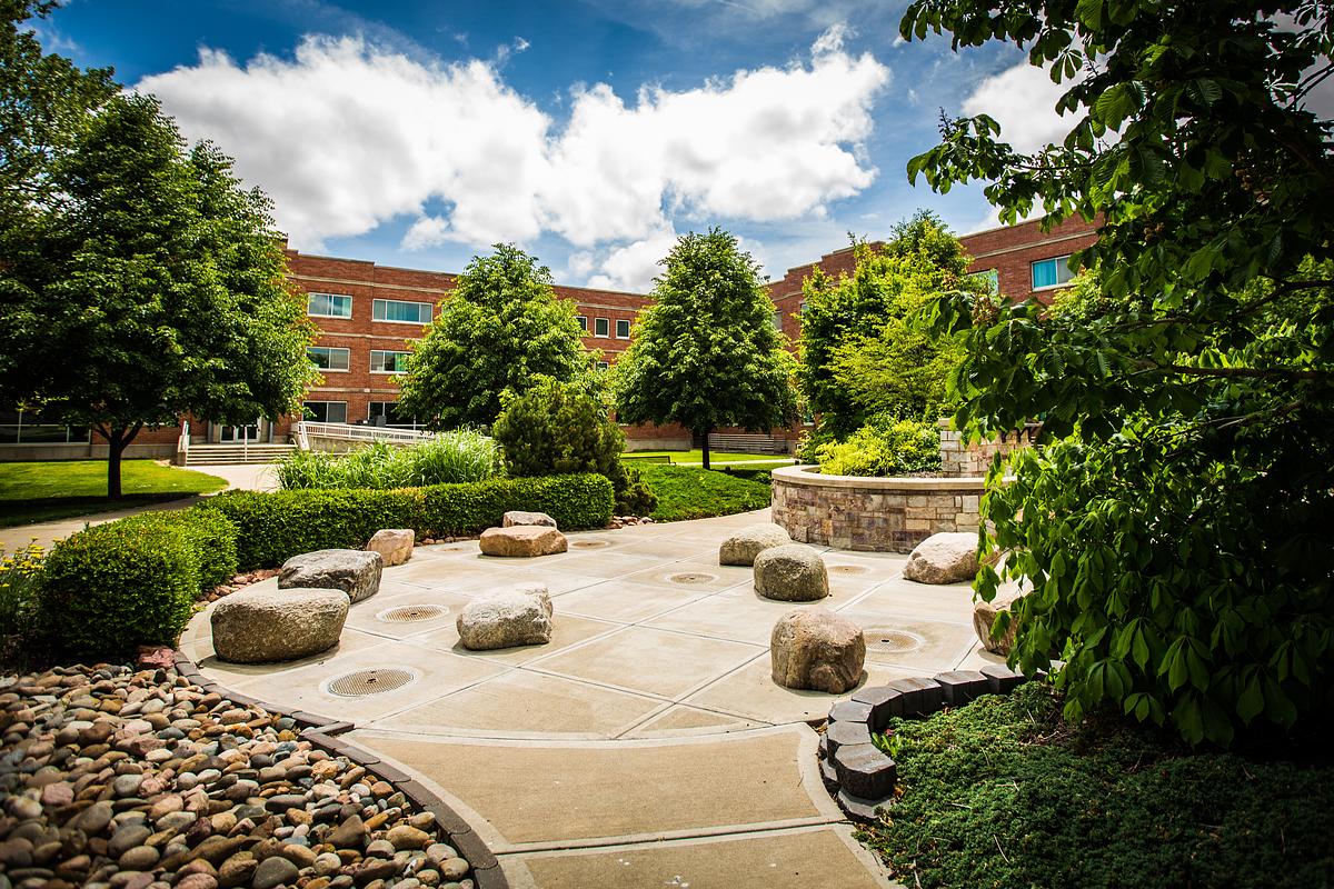 Centennial Garden is a social gathering area outside of South