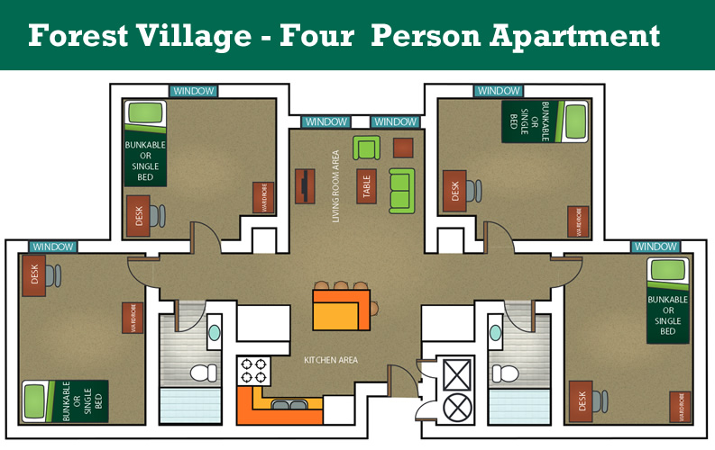 Forest Village - Four Person Apartment floor plan
