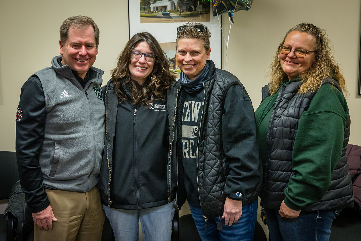 Left to right are Northwest President Dr. Lance Tatum, Hilary Steinman. Lauren King and Tina Frueh.