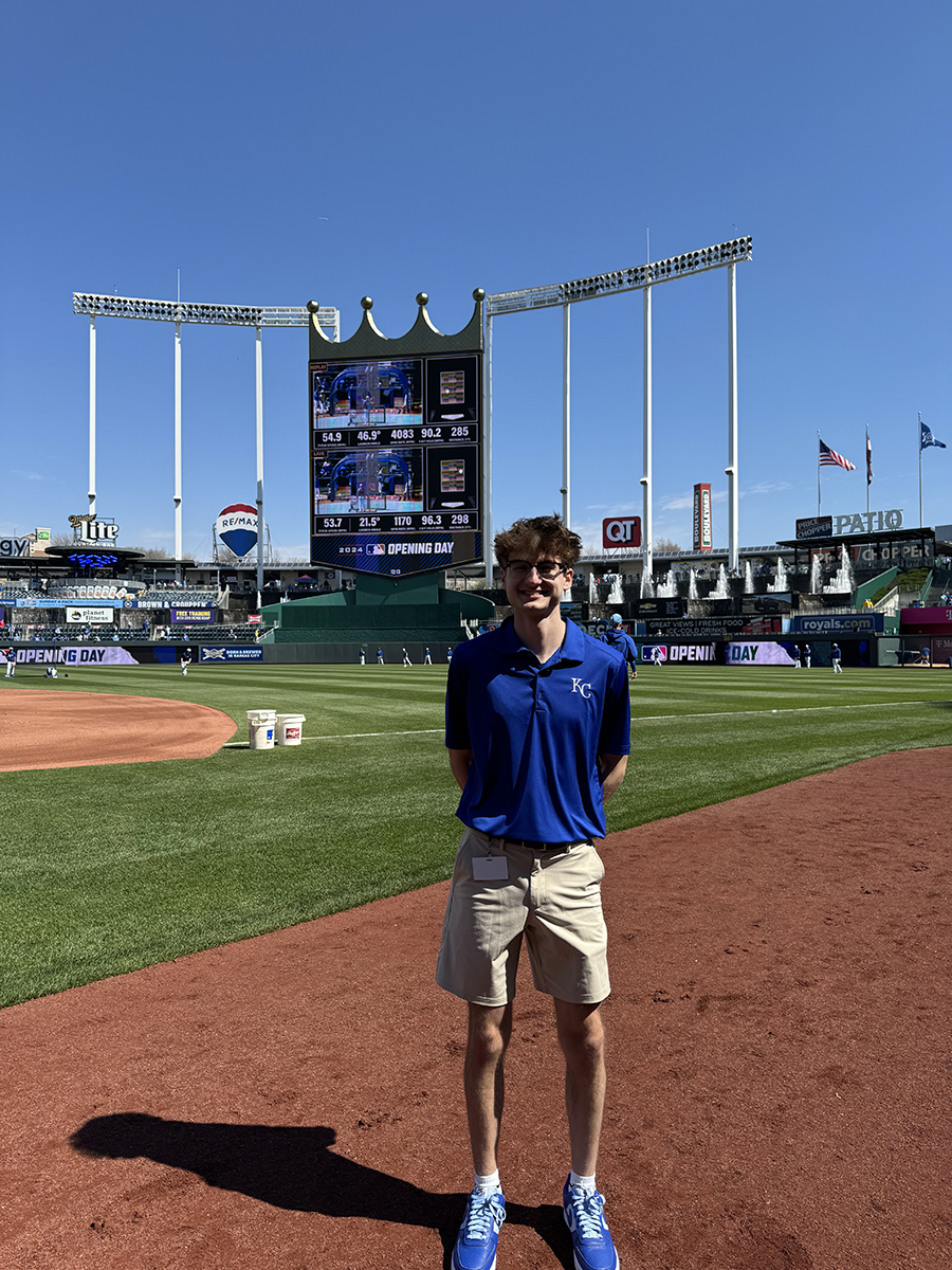 Kelby Derr worked during the summer in game entertainment with the Kansas City Royals.
