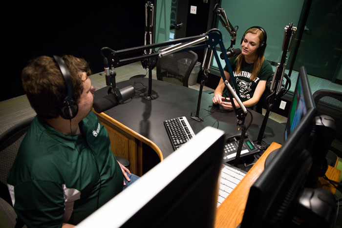Northwest broadcasting students record a segment in the studios of KXCV, Northwest's National Public Radio affiliate. For the second consecutive summer, Northwest will serve as the state's host for the Radio Talent Institute. (Northwest Missouri State University photo) 