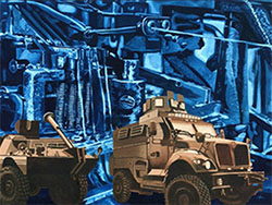 This oil painting, "Police Machines: An Allegory of Oppression," is among the artwork appearing in an exhibit, titled "The Riot Show," created by Dr. Michael Faris.