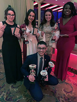 Five members of the Speaking Bearcats competed in the Pi Kappa Delta Biennial and returned with 15 awards including an individual national championship. Pictured clockwise from left are Baylynd Porter, Natalie Coté, Clarissa Lenger, Bryana Jones and Kevin Nguyen. (Submitted photo)