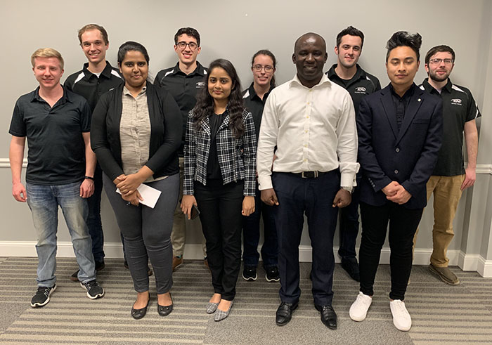 KCP&L sponsored its annual software development contest for Northwest graduate students. Left to right in the front row are members of the winning team Sai Sirisha Devineni, Bindu Veeramachaneni, Nonso Okika and Aawaj Joshi.
Left to right in the second row are KCP&L representatives Jordan Kilmer, Tyler Mattoon, Seth Walz, Whitney Mallett, Jory Galloway and Hayden Rainey.