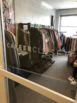 The Career Closet in North Complex and includes a variety of professional clothing.