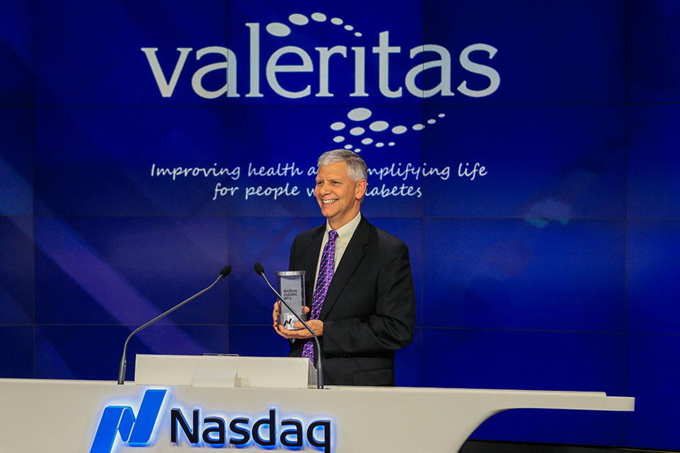 John Timberlake, a 1986 Northwest alumnus, is the president and chief executive officer (CEO) at Valeritas Inc. In 2017, he rang the NASDAQ closing bell in Times Square, New York, to celebrate its listing on the NASDAQ capital market. (Submitted photo)