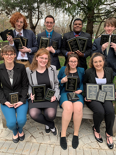 The Speaking Bearcats earned 21 awards, including nine national titles, at the Public Communication Speech and Debate League National Tournament. Left to right in the first row are Gillian Stanley, Hailey Vernon, Baylynd Porter and Rhiannon Hopkins. Pictured in back are Jesse Reed, Dylan Fuchs, Joshua Williams and Gavin Hopkins. (Submitted photo)