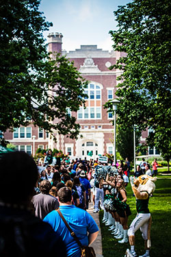First-year students annually walk under the Memorial Bell Tower to mark the start of their collegiate careers at Northwest and their entrance into the Bearcat family. 