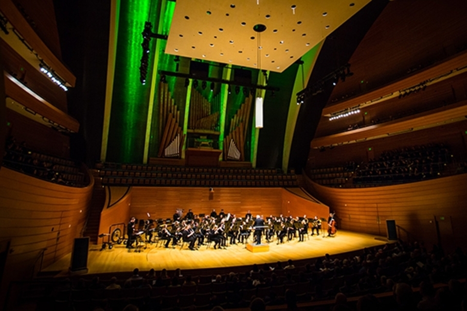 The Northwest Wind Symphony performed in 2018 at the Kauffman Center for the Performing Arts in Kansas City, Missouri. (Northwest Missouri State University photos)