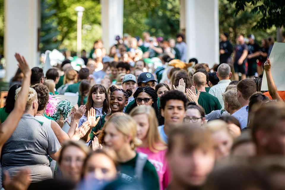Northwest's first-year students participated in the March to the Tower Tuesday afternoon. On Wednesday, Northwest began its fall semester with an enrollment of 6,841. (Photo by Todd Weddle/Northwest Missouri State University)