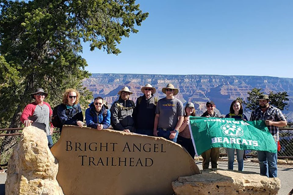 Northwest geology students explored a variety of national parks, including the Bright Angel hiking trail in Grand Canyon National Park this summer. They were one of several groups that traveled the world to visit sites and engage with professionals to extend their learning beyond the traditional classroom. (Photo courtesy of Jeff Bradley/Northwest Missouri State University Department of Natural Sciences)