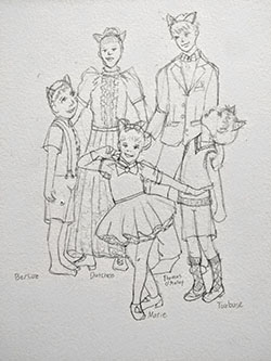 Stephanie Jorandby's rendering of costumes for “The Aristocats Kids.” 