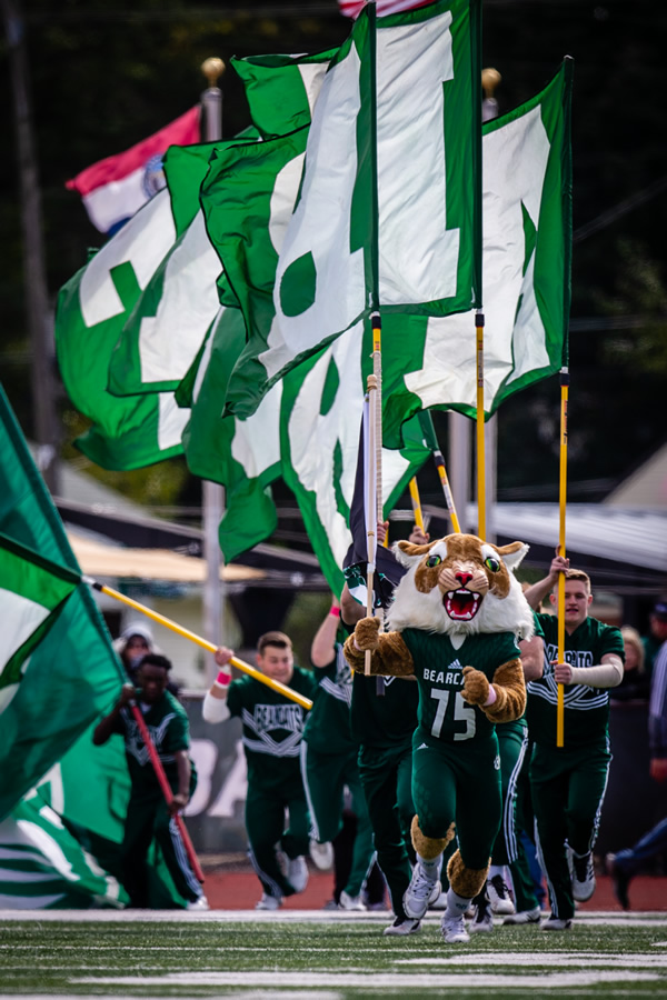 Bobby Bearcat leads the Northwest football team on to the field at Bearcat Stadium at the start of last year's Homecoming football game. The Bearcats take on Lincoln University in this year's Homecoming matchup, beginning at 2 p.m. Saturday, Oct. 26.