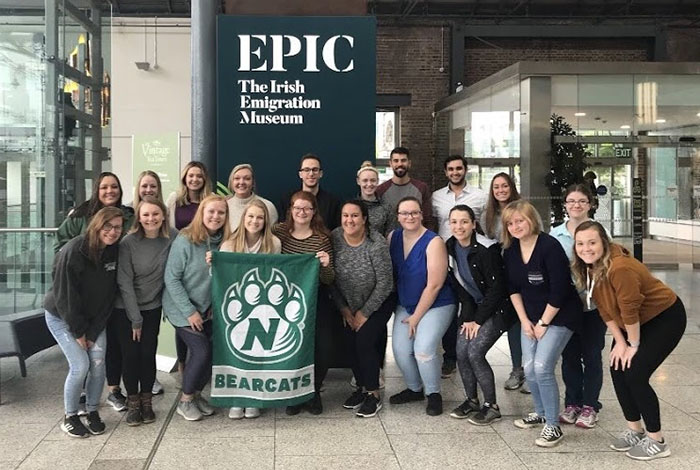 Northwest business students are pictured at EPIC The Irish Emigration Museum in Dublin during a 2018 study abroad experience in Ireland that consisted of two weeks of cultural immersion and a six-week internship. Dr. Deb Toomey and Dr. Rick Toomey are leading the study abroad program for business and science students in 2020. (Submitted photo) 
