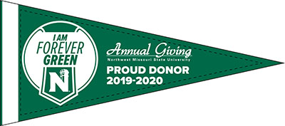 Pennants like this one are displayed in faculty and staff offices to show Northwest employees participation in the University's annual giving program.