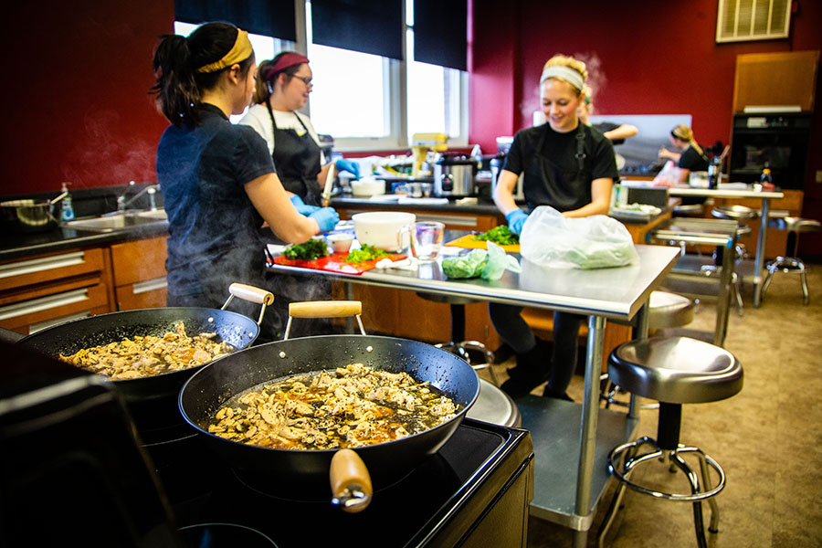 Northwest students studying dietetics, nutrition and food service management annually host Friday Night Cafés, featuring internationally inspired meals and décor. This year's menu's feature Nepalese and South Korean cuisine. (Northwest Missouri State University photos)
