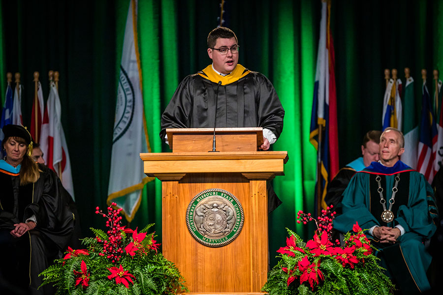 John Carr, Northwest’s 2020 recipient of the Governor’s Award for Excellence in Education, addressed the University’s graduates and their families during the commencement ceremonies.