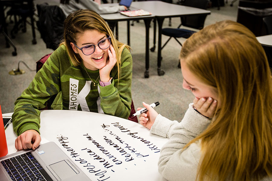 A pair of students study together last fall in Northwest's Student Success Center in the B.D. Owens Library. Northwest is one of five colleges and universities collaborating with the American Association of State Colleges and Universities to refine and validate for wider use throughout the country. (Photo by Amanda Wistuba/Northwest Missouri State University)