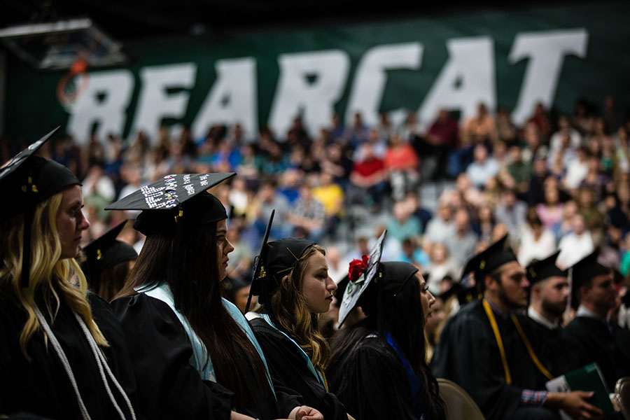 Above, Northwest graduates participate in the University's 2019 spring commencement weekend. (Photo by Brandon Bland/Northwest Missouri State University)