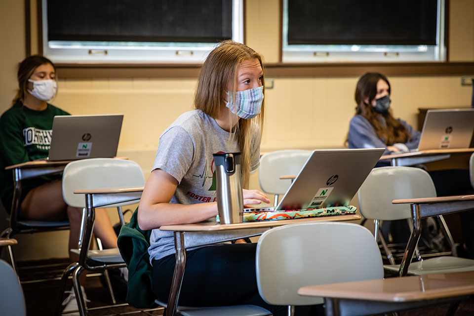 Northwest students participate in a class session this fall with the assistance of their University-issued laptops.