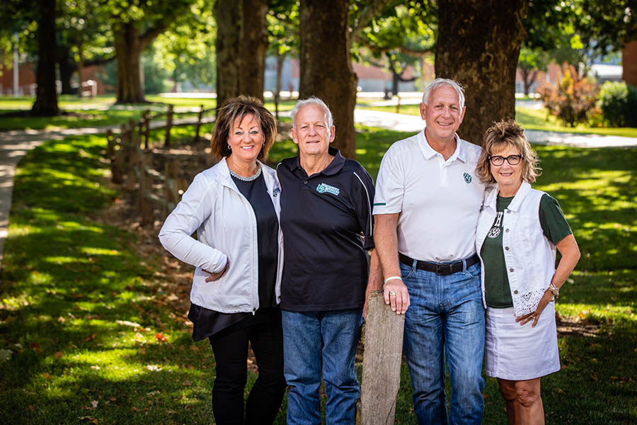 John Blackford, second from left with his wife, Jill Wolken Blackford, and Jim Blackford with his wife, Beverly, are paying tribute to the education experiences they gained at Northwest and their farming heritage with a gift supporting the University’s Agricultural Learning Center. (Photo by Todd Weddle/Northwest Missouri State University)