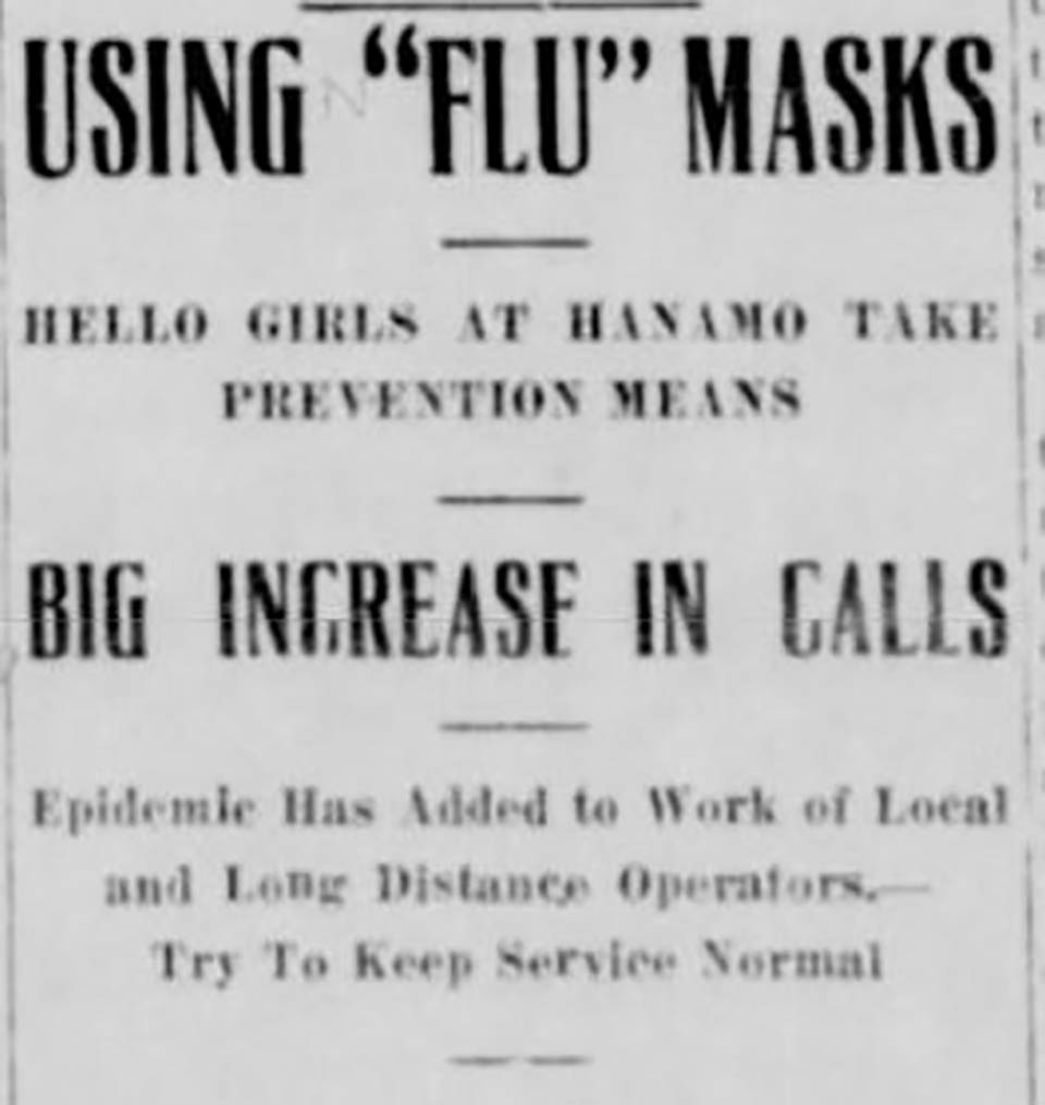 A local newspaper reported the use of "flu" masks during the 1918-1919 influenza pandemic. (Northwest Archives)