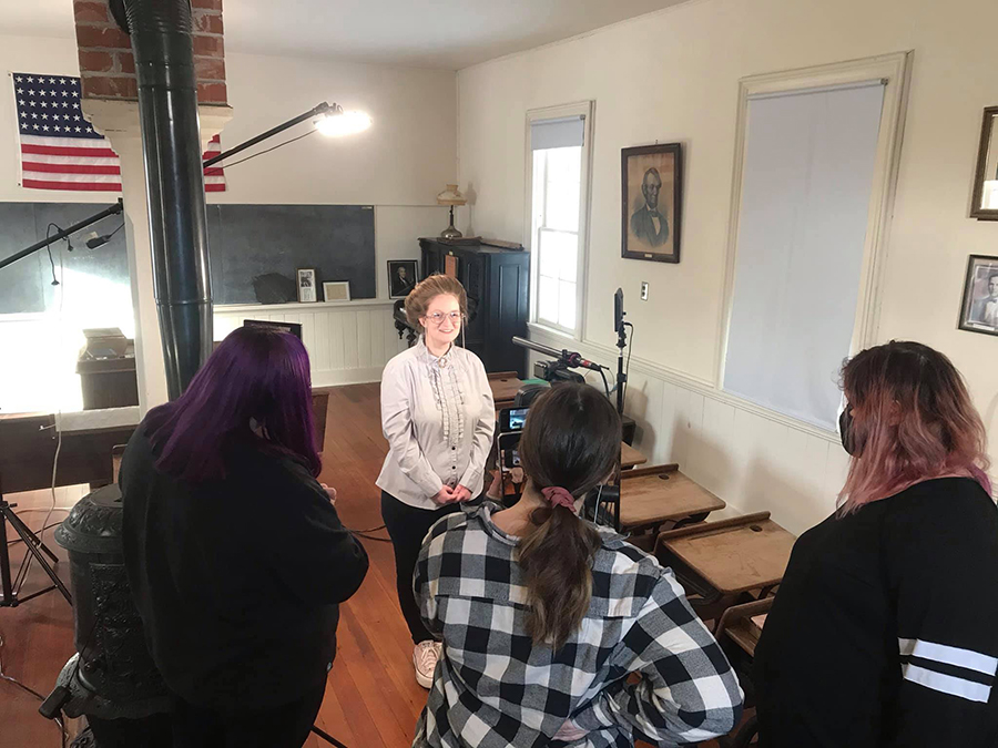 Cast and crew members film a scene for “A Memory of Spoon River: A Tribute to Edgar Lee Masters,” a Theatre Northwest film production based on poetic beyond-the-grave accounts of individual’s lives in the fictional town of Spoon River. (Theatre Northwest photos)