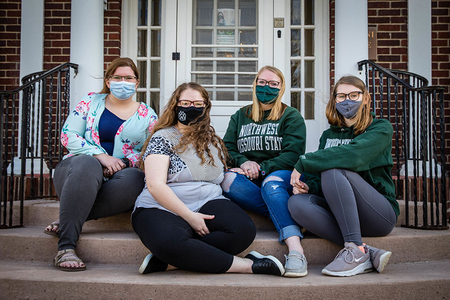 Left to right, Ashlyn Stout, Katie York, Bailey Frederick and Hannah Cline have led the way for Northwest's Bearcat Callers during the 2020-21 academic year. Each raised more than $10,000 in donations and pledges by making connections with Northwest alumni and friends. (Photos by Todd Weddle/Northwest Missouri State University)