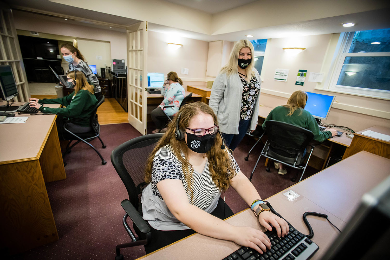 The Bearcat Callers are a group of student employees working in the Office of University Advancement to secure pledges and funding for the Northwest Foundation through phone calls to alumni and friends of the University.