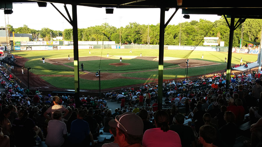 Northwest employees, students, alumni and friends annually fill the historic Phil Welch Stadium in St. Joseph for Northwest Night at the St. Joseph Mustangs. In addition to the players wearing green jerseys, the night includes Northwest-related contests and activities. (Northwest Missouri State University photo)