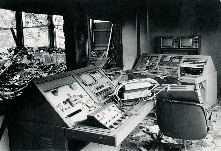 Little remained of the broadcast studios after the Administration Building fire.