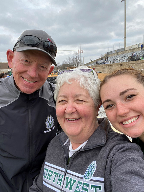 Bob and Susan Tucker attended a track and field meet last spring to cheer on their niece, Anna Gladstone (right), a sophomore human services major at Northwest and a  member of the Bearcat track and field team. (Submitted photo)