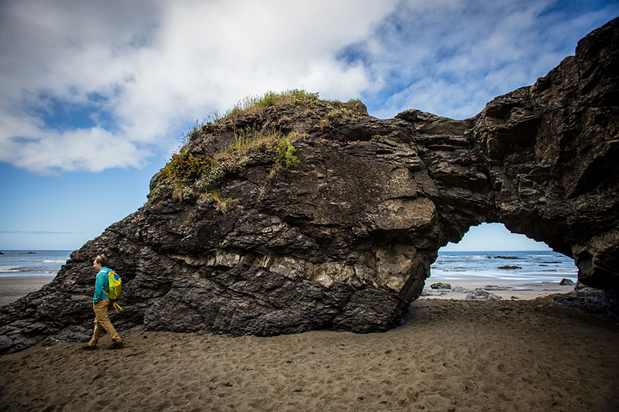 Brett Lang hikes a beach near Crescent City, California, during an off day in mid-May.