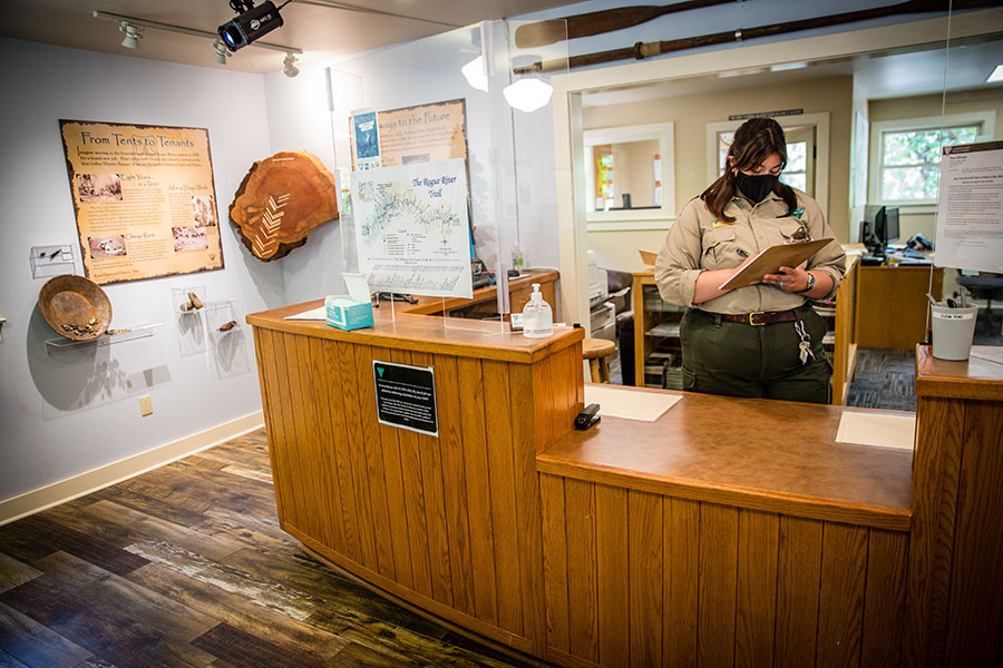 Marcy Lang issues permits and monitors rafting on the Rogue River as a visitor use park ranger with the
Bureau of Land Management and the Rand Recreation Area in Merlin, Oregon. 