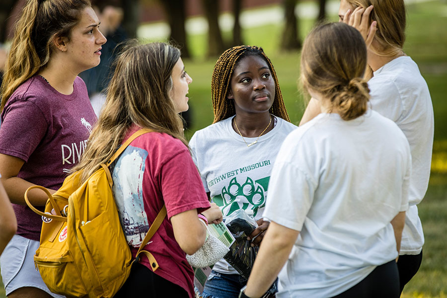 Students gathered Monday evening in College Park for the Bearcat Bash social event. (Photo by Todd Weddle/Northwest Missouri State University) 