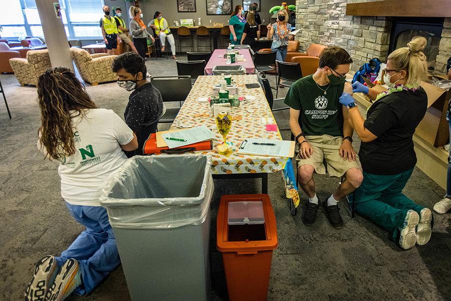 Northwest students received COVID-19 vaccinations during a clinic at the J.W. Jones Student Union in August. Vaccines are available for free to all students and employees at the Wellness Center, and the University is offering several incentives to encourage vaccination. (Photo by Todd Weddle/Northwest Missouri State University)