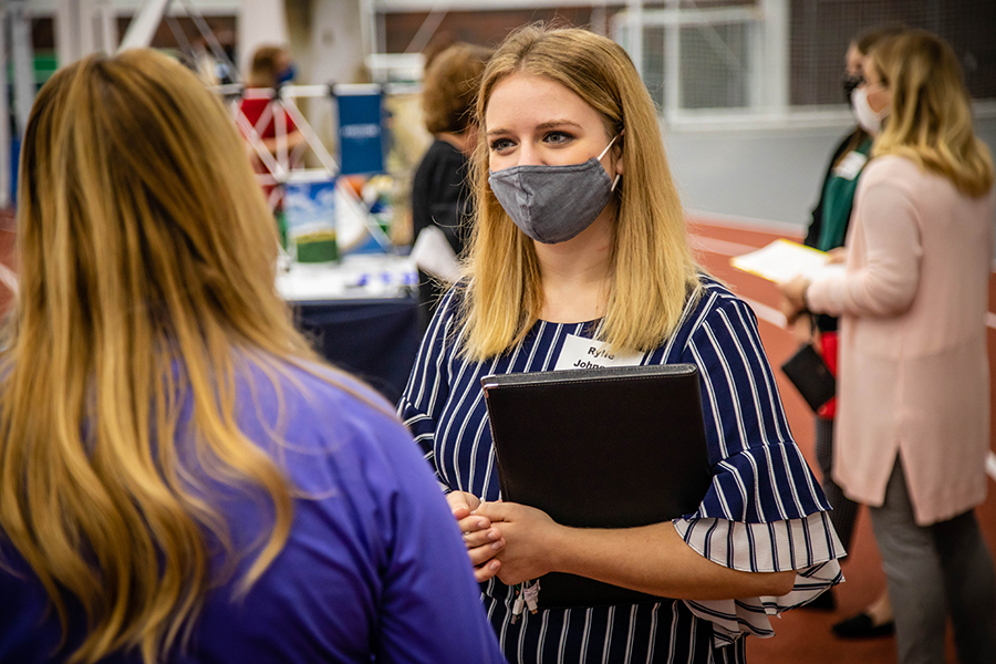 Career Day provides students with a valuable opportunity to network with employers while learning about internship and employment opportunities. Northwest's fall Career Day is 8:30 a.m. to 12:30 p.m. Tuesday, Sept. 28, at the Carl and Cheryl Hughes Fieldhouse. (Northwest Missouri State University photos)