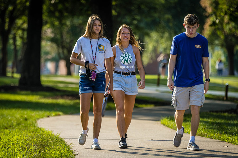Students walk across the Northwest campus on the University's first day of classes in August. 
