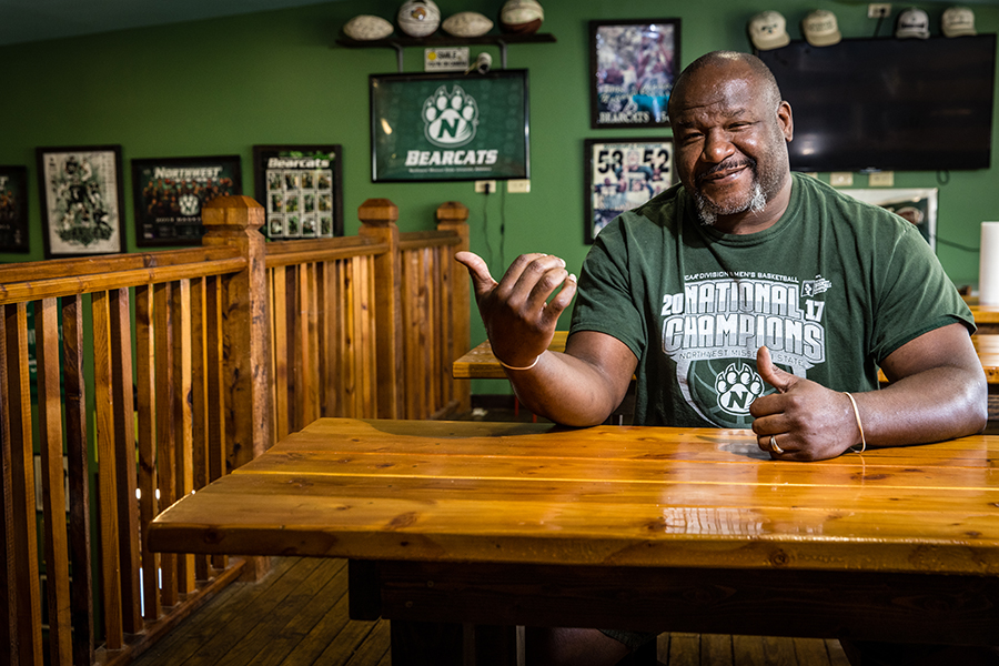 Brandon Simpson is pictured in the Jazzy B's diner he owns and operates in Lee's Summit, Missouri.