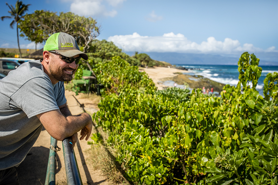 A view of the ocean is never far when Stafford-Jones needs a break from visiting with customers throughout Maui. 