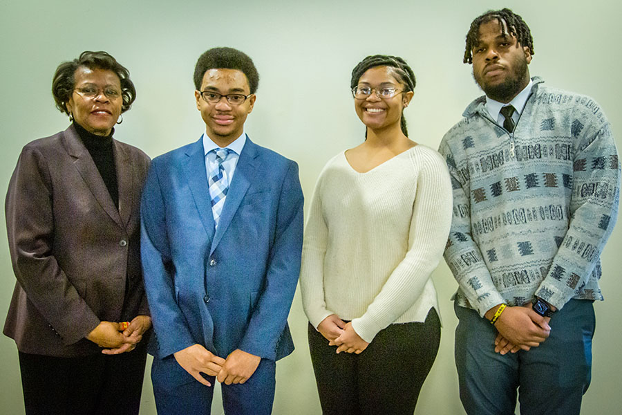 Northwest alumna Karen Daniel, on Jan. 17, announced the first recipients of three scholarships she established to support Black students in the pursuit of their college degrees. Left to right are Daniel and the scholarship recipients, Darren Ross, Carlyn Carpenter and Omolade Mayowa. 