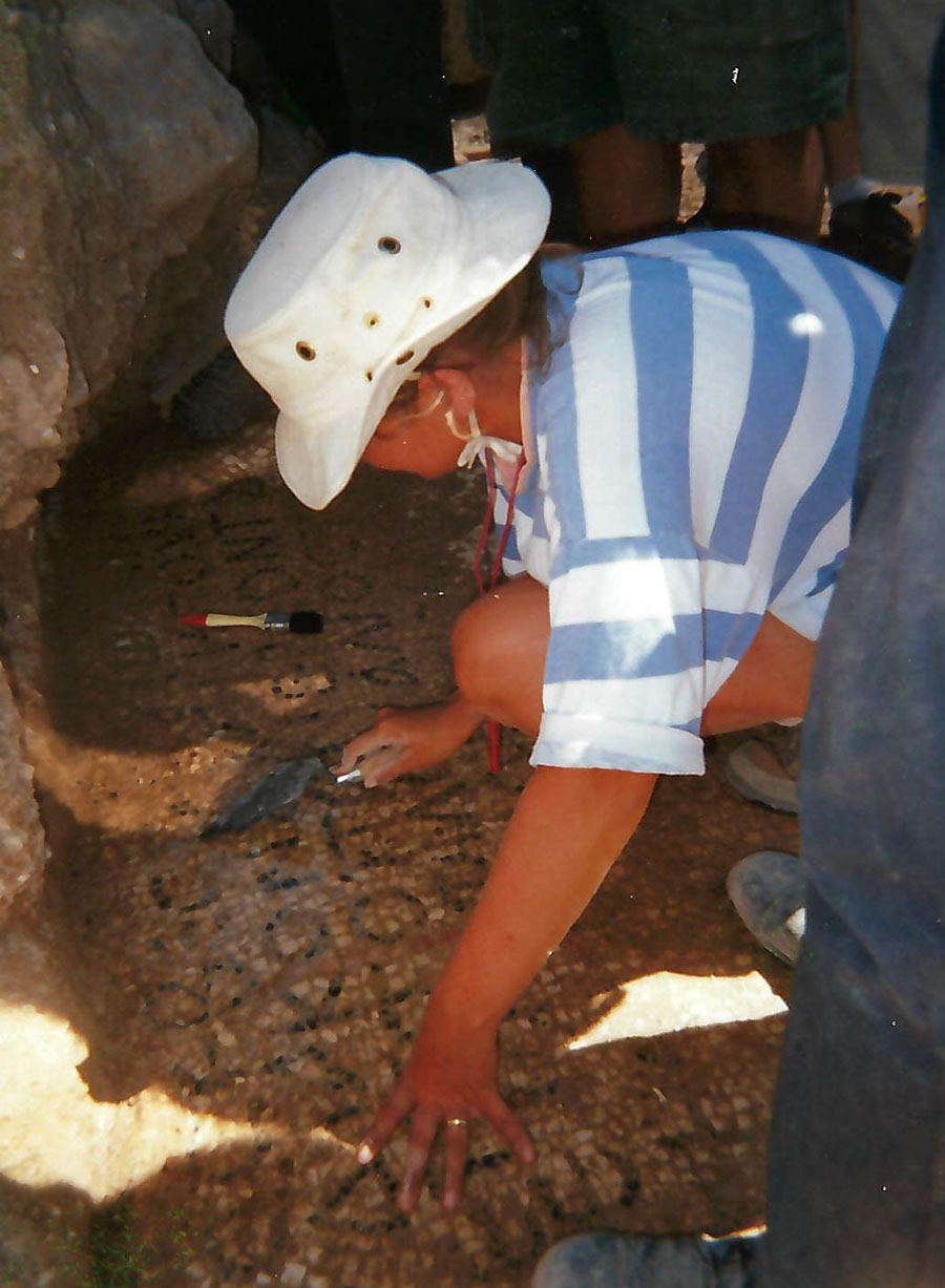 Britt excavates a mosaic inscription in a 6th-century Byzantine church at Yattir, Israel. (Submitted photo)
