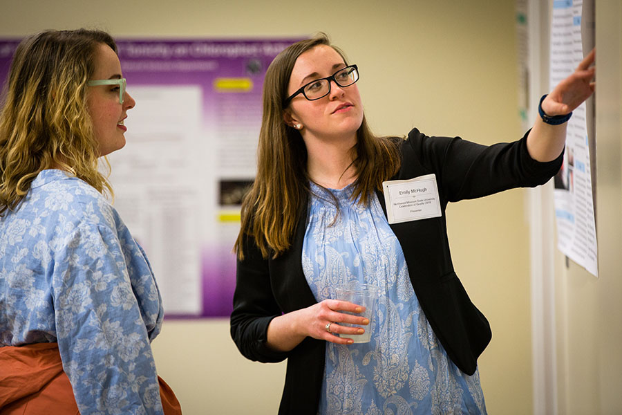Above, a Northwest student presents a poster during the 2018 Celebration of Quality. Submissions are now being accepted for this year's symposium. (Photo by Todd Weddle/Northwest Missouri State University)