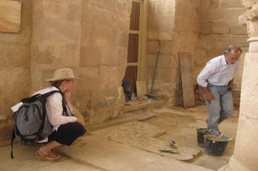 Northwest faculty member Dr. Karen Britt supervises the conservation of mosaics in a 6th-century Byzantine church at Petra, Jordan. The work of Britt and her team recently was featured in National Geographic. (Submitted photo)