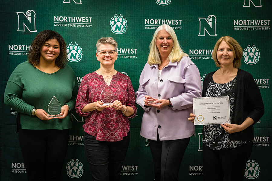 Northwest recognized six individuals as “Influential Womxn of Northwest” on Friday. The honorees included, left to right, Lauryn Lee, Carolyn Johnson, Dr. Jamie Hooyman and Terry Immel. (Photo by Lauren Adams/Northwest Missouri State University) 