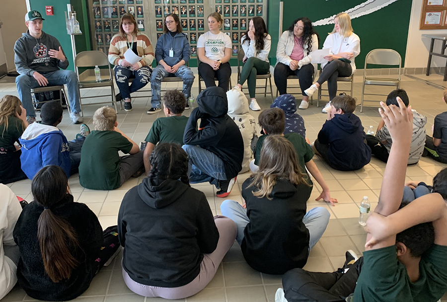 Northwest teacher candidates participated in a panel discussion Wednesday with fifth-grade students from Fairmount Elementary School in Independence, Missouri. The fifth graders' visit to the campus was part of an ongoing partnership with the School of Education. (Northwest Missouri State University photos)