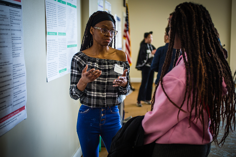 Northwest students conversed Friday at the annual Celebration of Quality, an interdisciplinary academic symposium spotlighting exceptional student work throughout campus. (Photos by Andrew Bowman/Northwest Missouri State University)