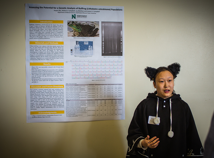 A Northwest student presents a poster, titled “Assessing the Potential for a Genetic Analysis of Bullfrog (Lithobates catesbieana) Populations.”